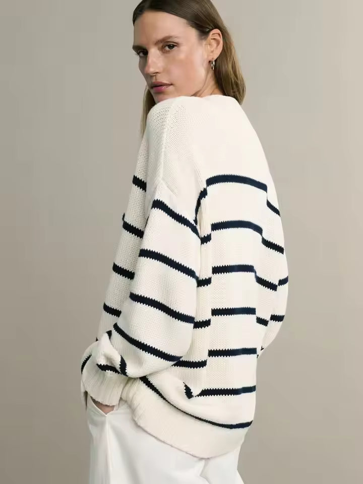Trendy Oversized Dames Cardigan met Strepen en Knopen