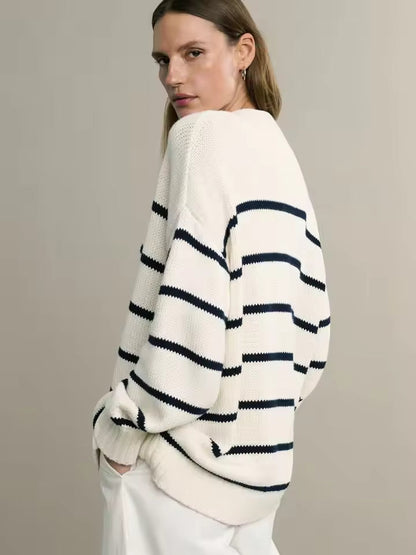 Trendy Oversized Dames Cardigan met Strepen en Knopen