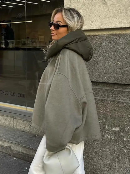 Oversized Gewatteerd Kort Jack met Hoge Kraag en Rits voor Dames