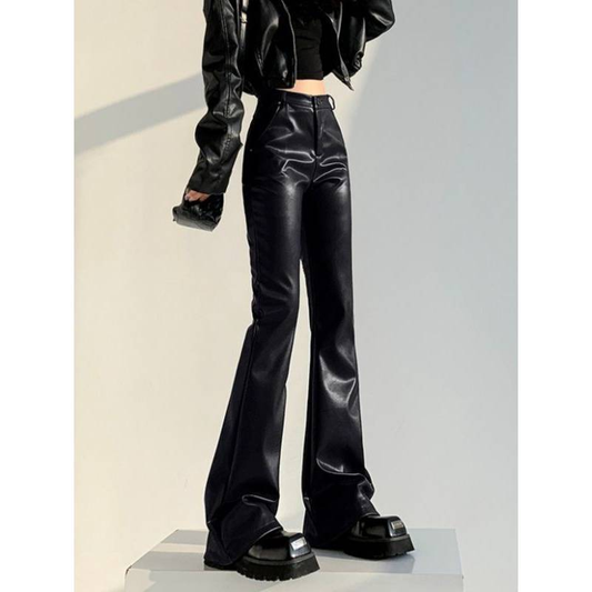 Maella | Flared Leren Broek met Hoge Taille