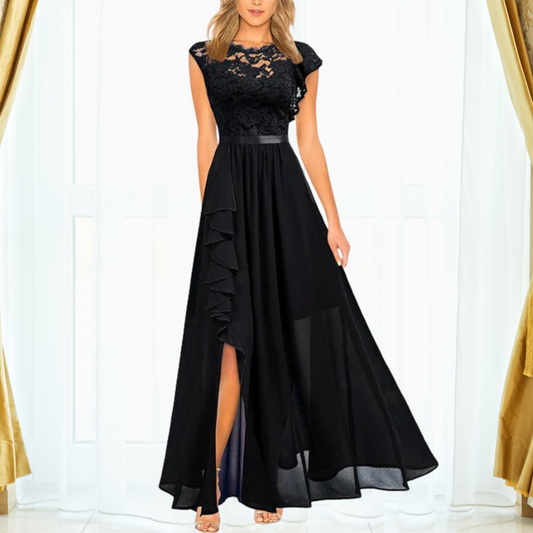 Pamila | Elegante Avondjurk met Kant en Ruches