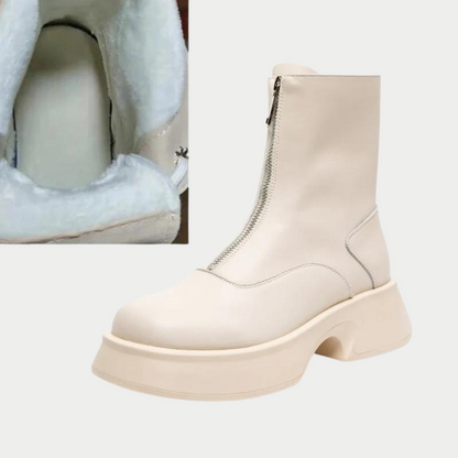 Elegante Dames Leren Enkellaarsjes met Warme Voering en Rits