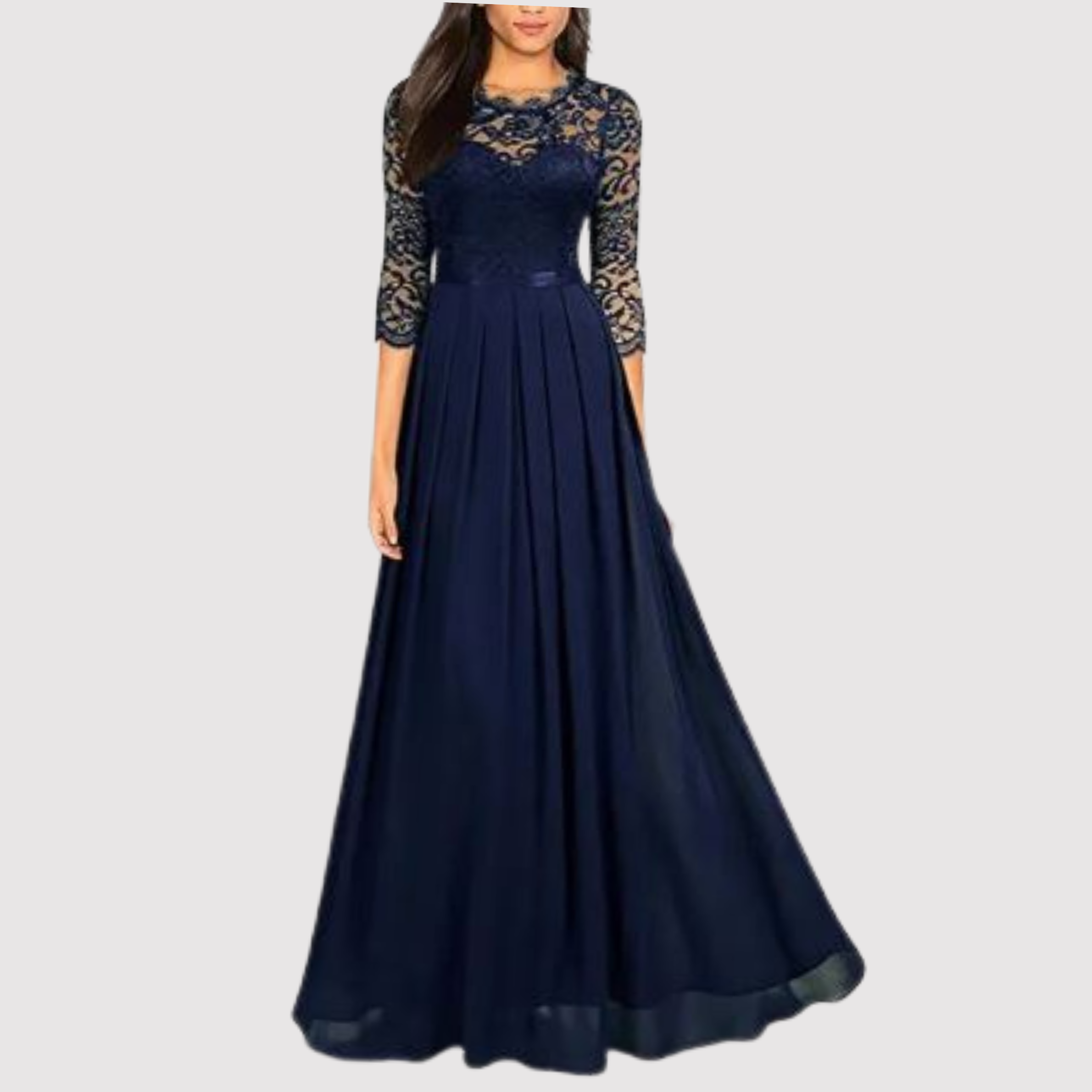 Elke | Elegante Avondjurk met Kant en Vloeiende Rok Galajurken
