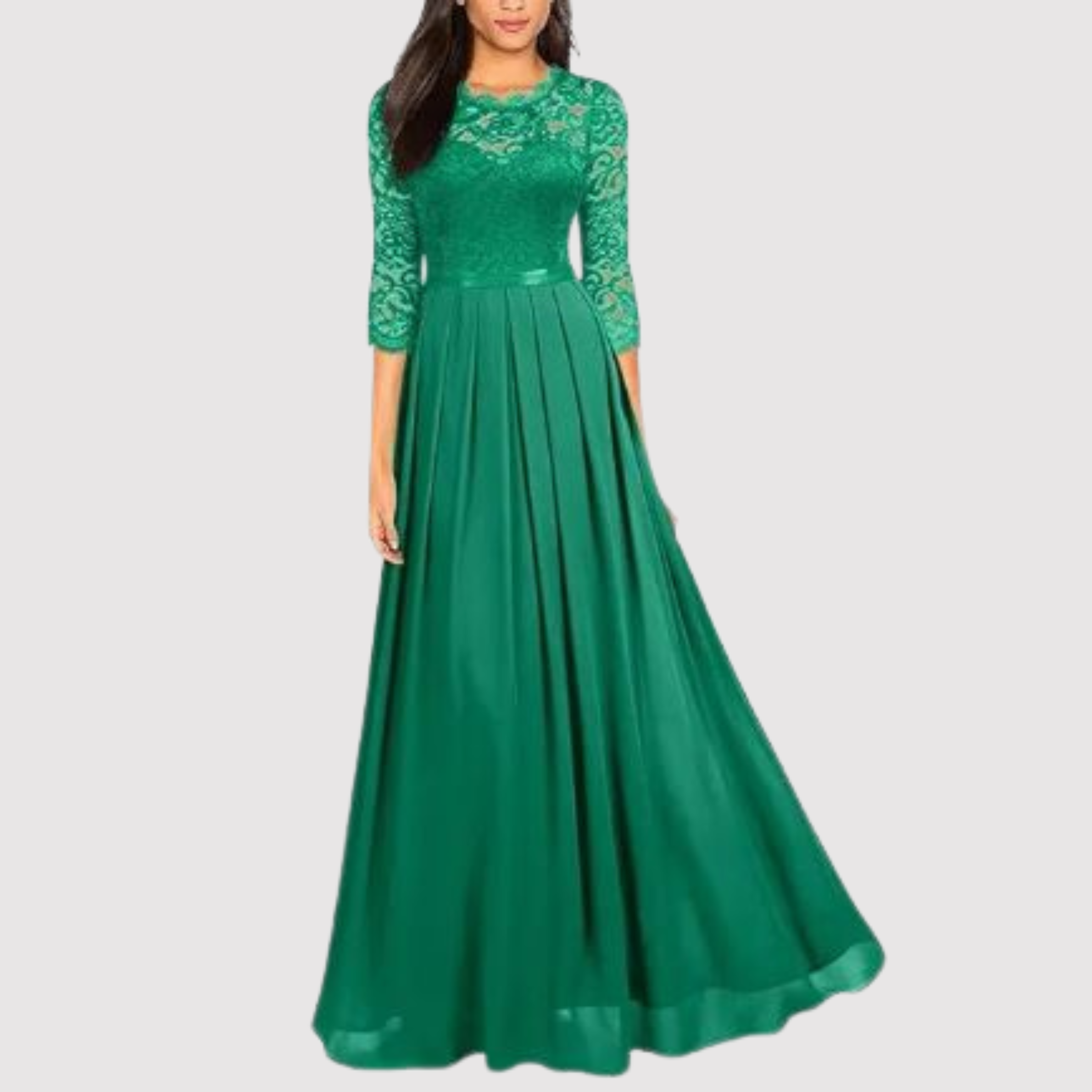 Elke | Elegante Avondjurk met Kant en Vloeiende Rok Galajurken
