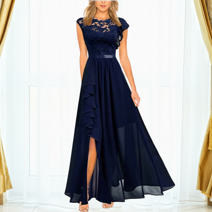 Pamila | Elegante Avondjurk met Kant en Ruches