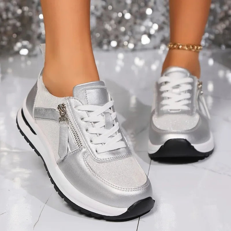Dames Glitterende Orthopedische Sneakers Met Comfortabele Zool