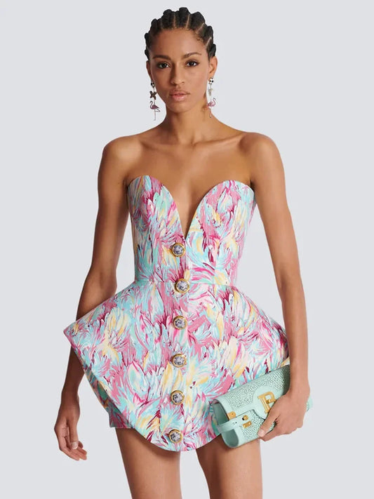 Marlise | Strapless Tulpenjurk met Statement Knopen