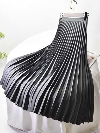 Elegante Dames Plissé Midi Rok met Hoge Taille