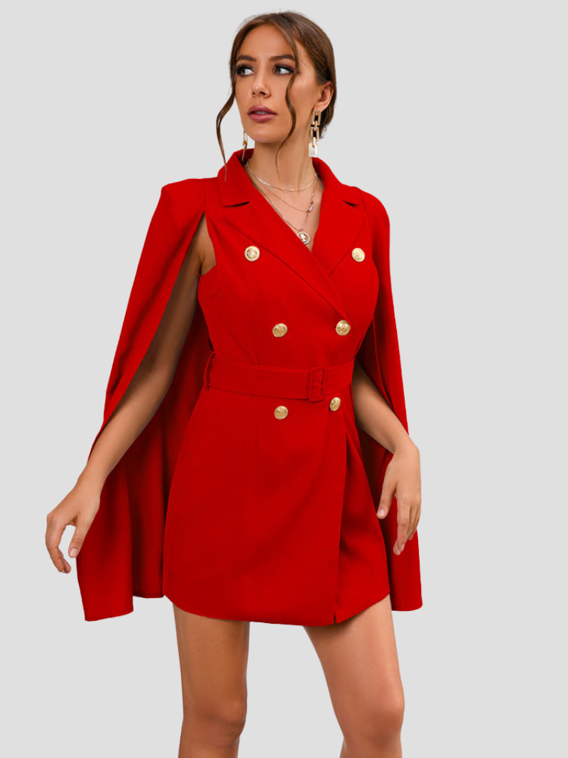 Daly| Cape Blazer Dress with Gold-Colored Buttons