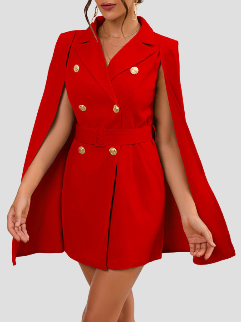 Daly| Cape Blazer Dress with Gold-Colored Buttons