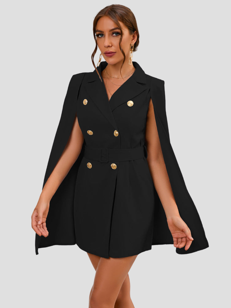 Daly| Cape Blazer Dress with Gold-Colored Buttons