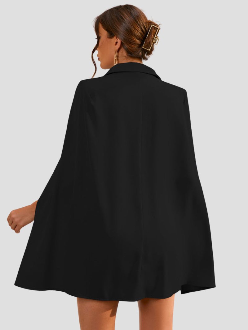 Daly| Cape Blazer Dress with Gold-Colored Buttons