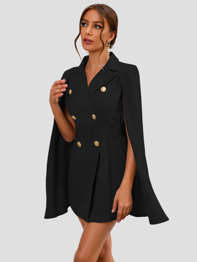 Daly| Cape Blazer Dress with Gold-Colored Buttons