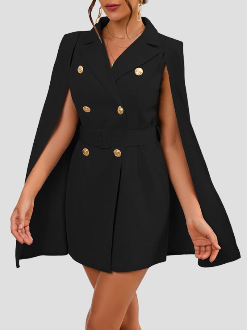 Daly| Cape Blazer Dress with Gold-Colored Buttons