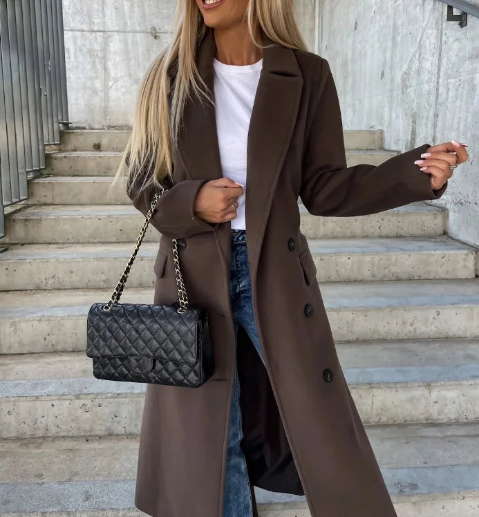 Elegant chic tailored women's wool coat with belt