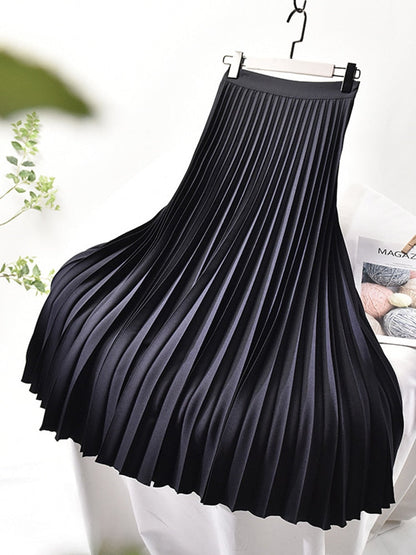 Malota | Satijnen Plissé Rok met Hoge Taille en Glanzende Finish