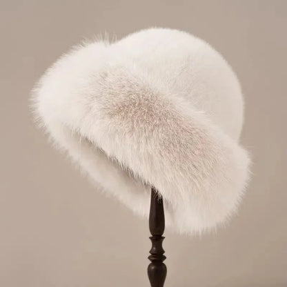 Elegante Warme Dames Bontmuts Winter met Fluffy Afwerking