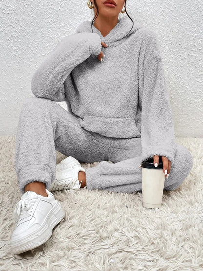 Comfortabele Zachte Teddy Jas Dames Loungewear Set met Hoodie