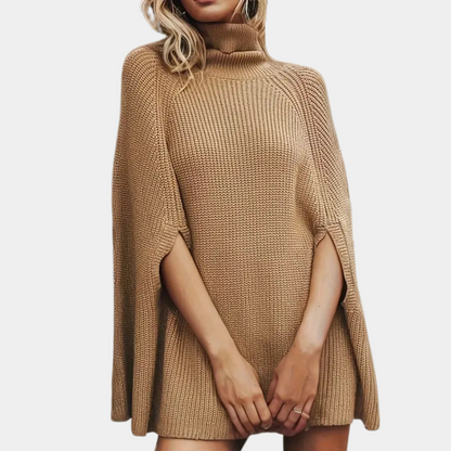 Celia | Gebreide Poncho Jurk met Col