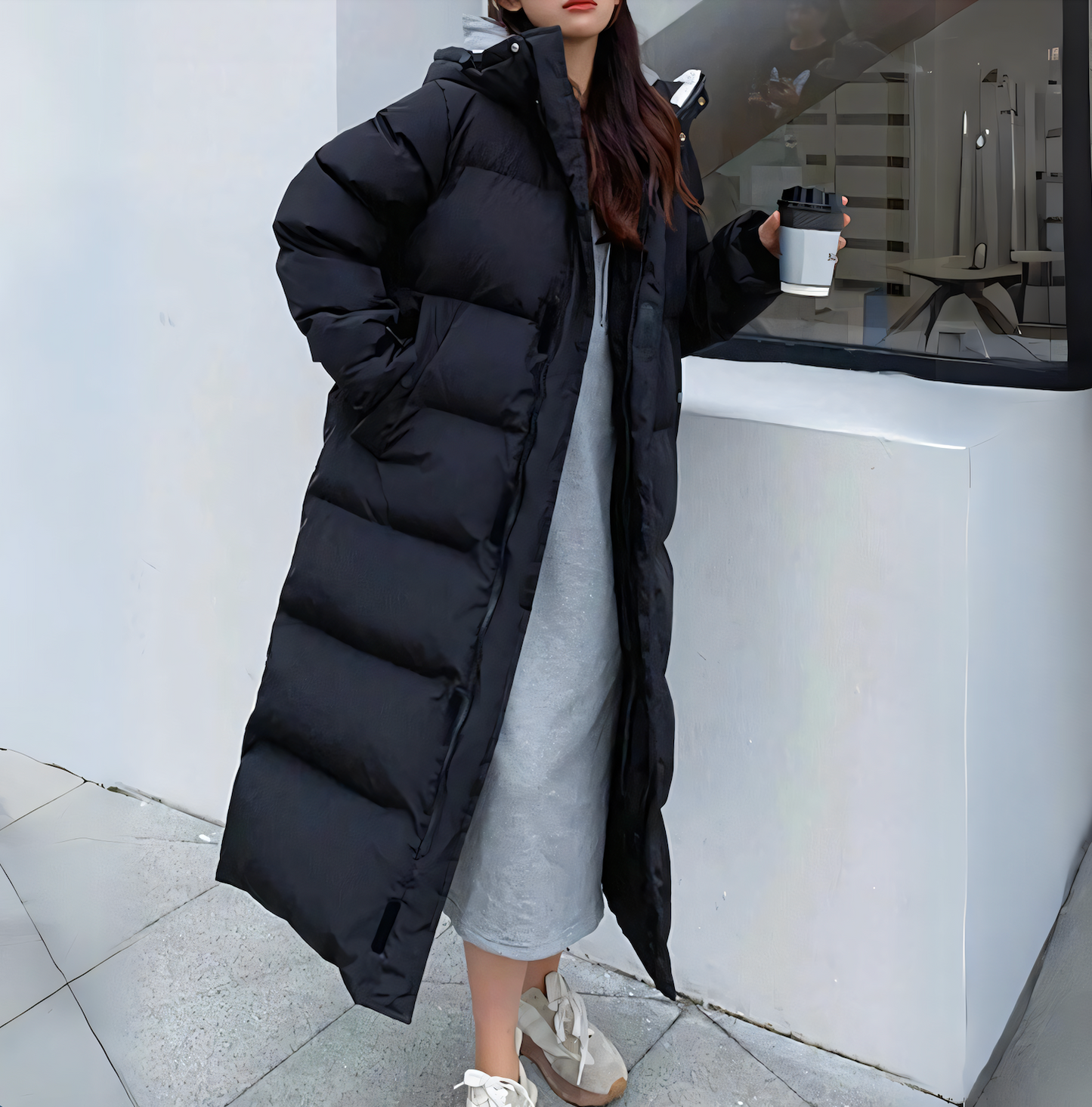 Lange Oversized Dames Maxi Puffer Winterjas met Capuchon