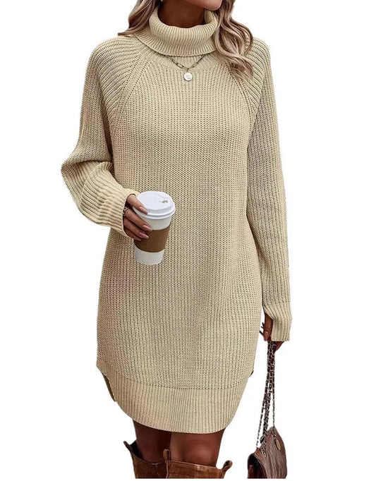 Comfortabele Gebreide Dames Sweater Jurk Met Col