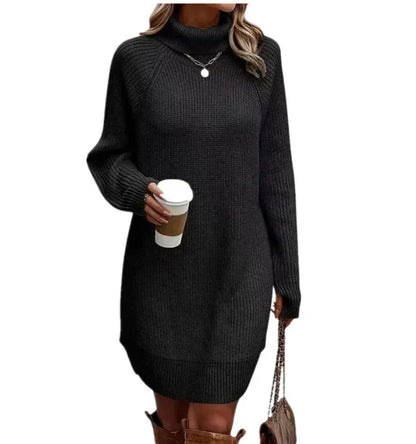 Comfortabele Gebreide Dames Sweater Jurk Met Col