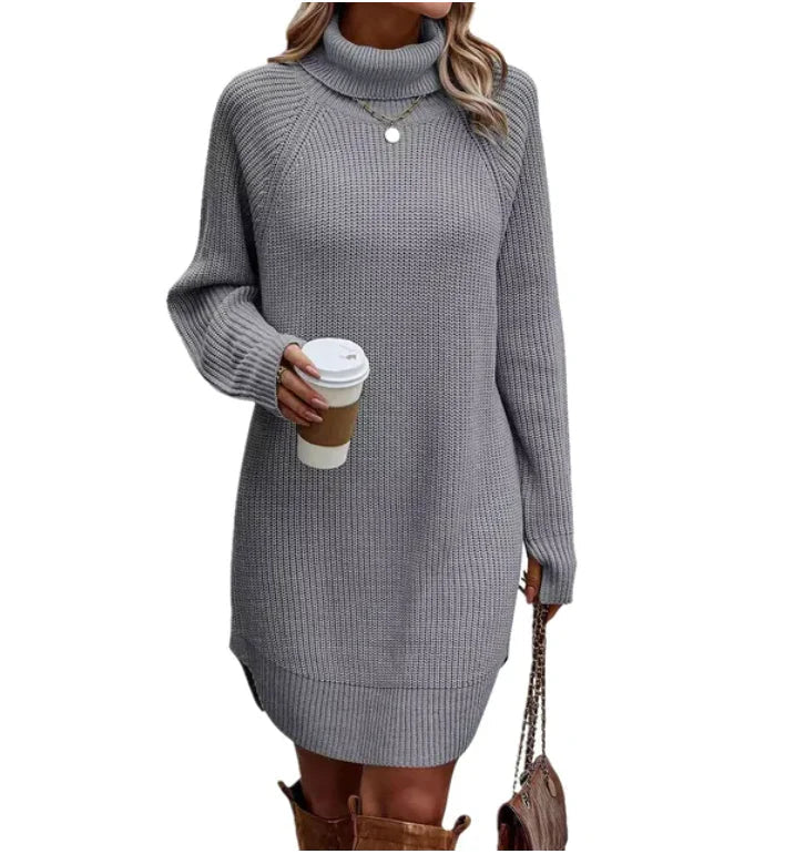 Comfortabele Gebreide Dames Sweater Jurk Met Col