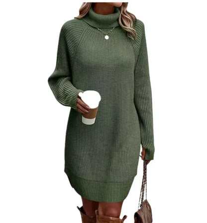 Comfortabele Gebreide Dames Sweater Jurk Met Col
