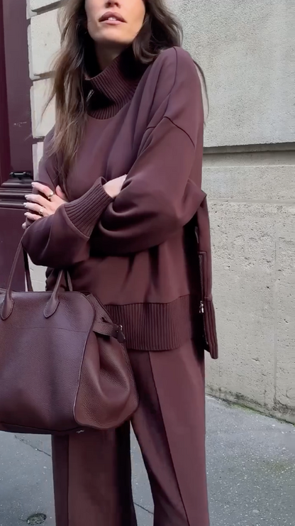 Trendy comfortabele dames set met gestructureerde sweater en broek