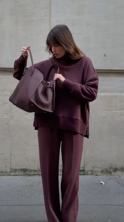 Trendy comfortabele dames set met gestructureerde sweater en broek