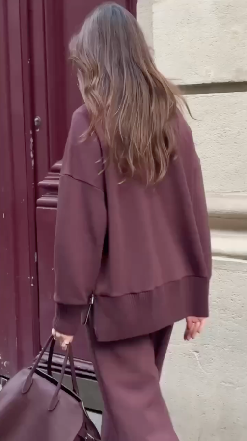 Trendy comfortabele dames set met gestructureerde sweater en broek