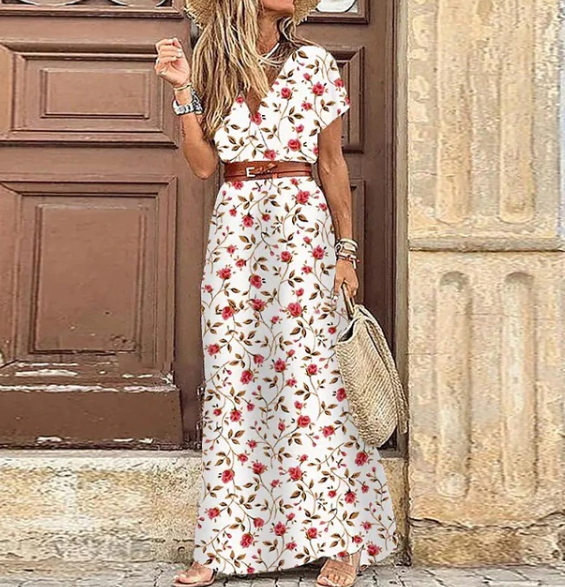 Bohemian Zomerse Dames Maxi Jurk Met Print En V Hals