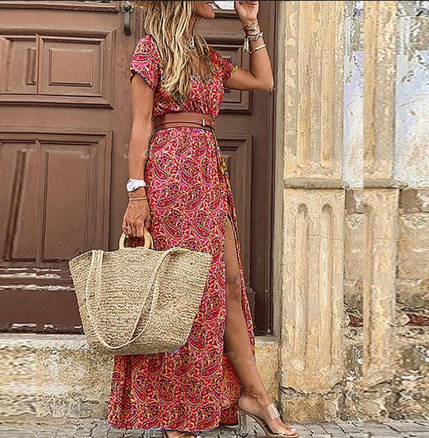 Bohemian Zomerse Dames Maxi Jurk Met Print En V Hals
