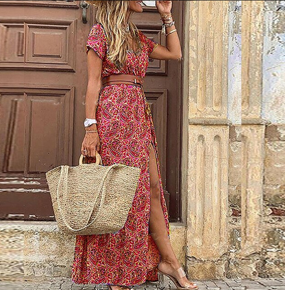 Bohemian Zomerse Dames Maxi Jurk Met Print En V Hals