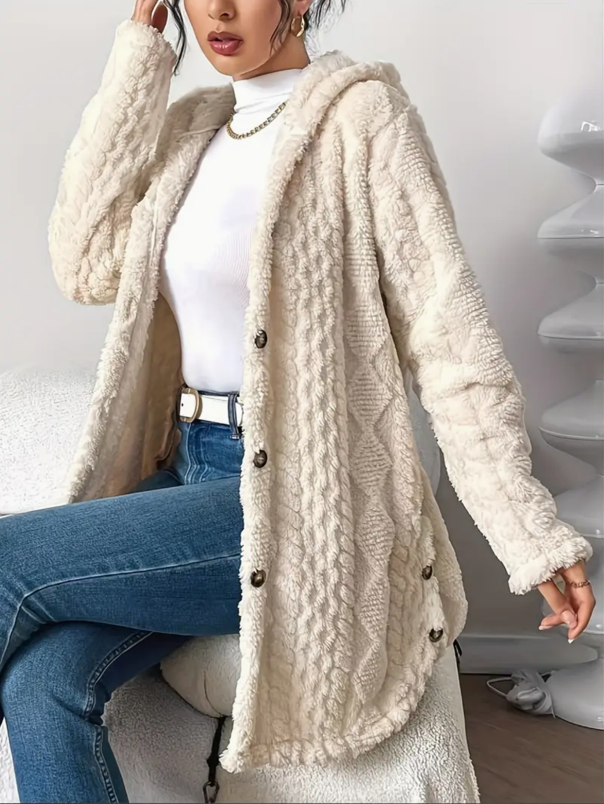 Zacht Oversized Dames Teddy Vest met Capuchon
