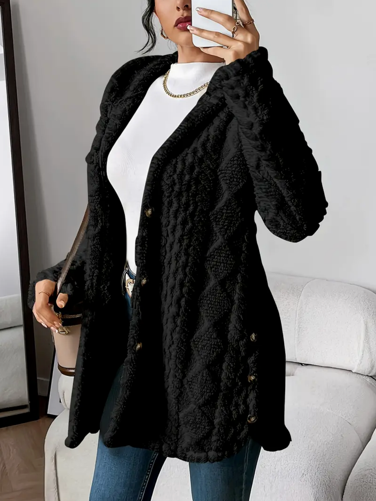 Zacht Oversized Dames Teddy Vest met Capuchon