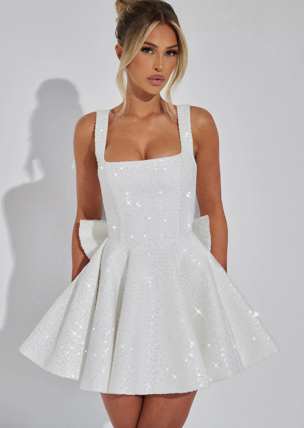 Party Dress With Sequins And Large Bow Mini Dress For Women