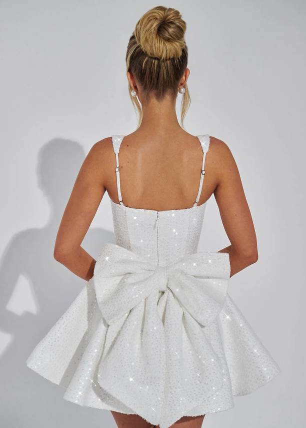 Feestjurk Met Pailletten En Grote Strik Mini Jurk Voor Dames