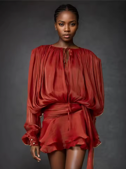 Sanvika | Shiny Pleated Mini Jurk
