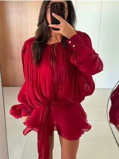 Sanvika | Shiny Pleated Mini Jurk