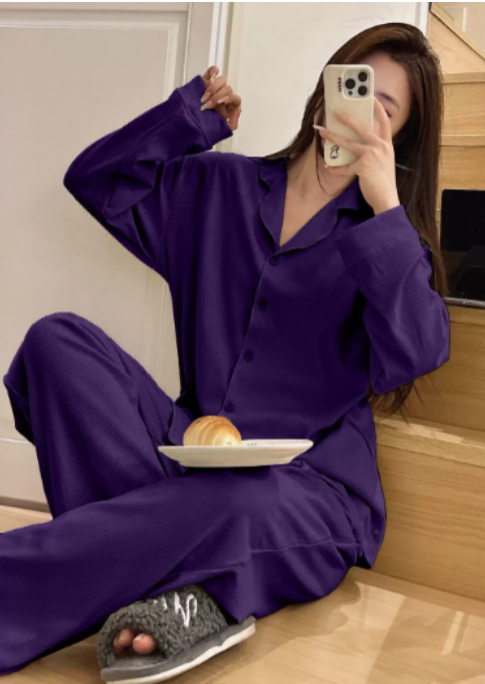 Ammie | Satijnen Pyjama Set met Wijdere Broek – Paars