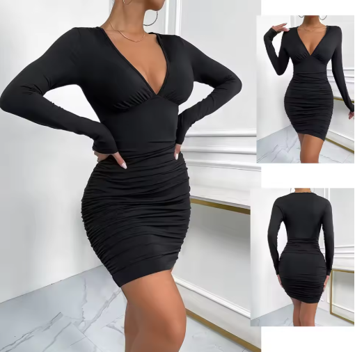 Nicolette | Gedrapeerde Mini Jurk met Diepe Halslijn