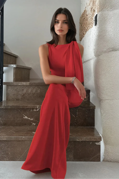 Farrah | Satijnen Avondjurk met Elegant Lente-Detail