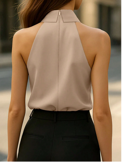 Top halter élégant pour femmes avec col et détail nœud