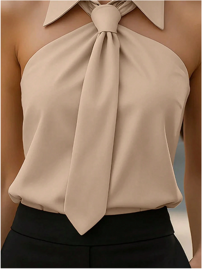 Top halter élégant pour femmes avec col et détail nœud