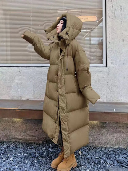 Warme Lange Oversized Dames Puffer Jas met Capuchon