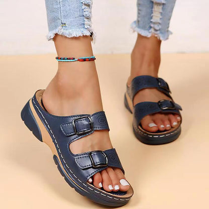 Orthopedische Dames Leren Sandalen Met Verstelbare Gespen
