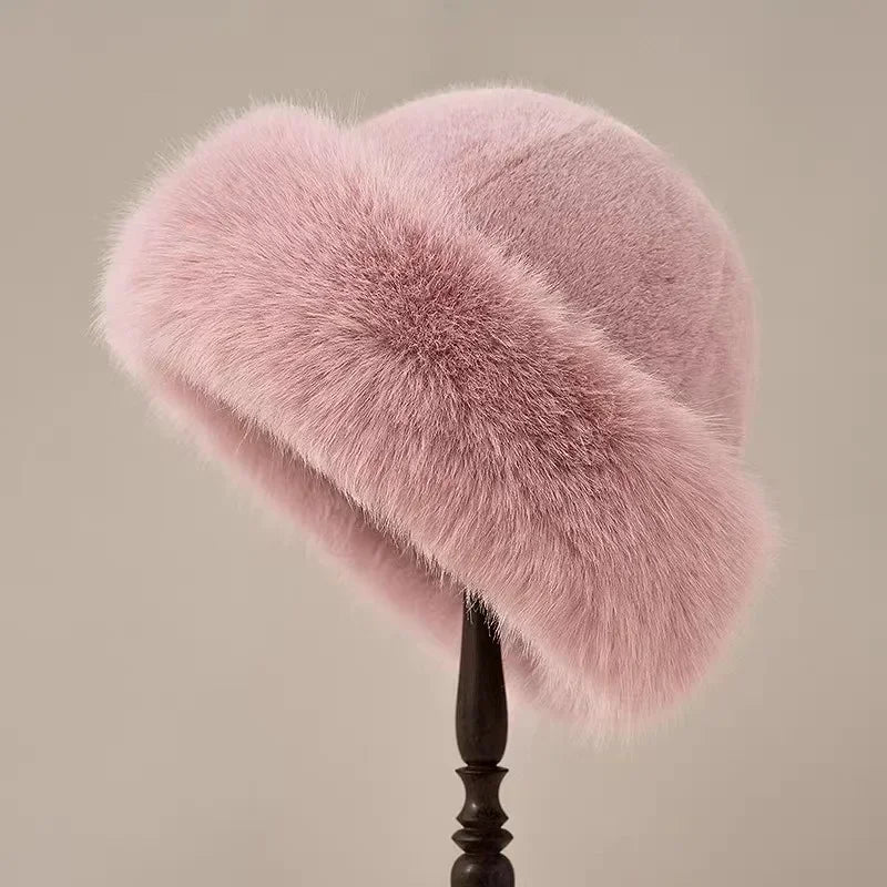 Elegante Warme Dames Bontmuts Winter met Fluffy Afwerking