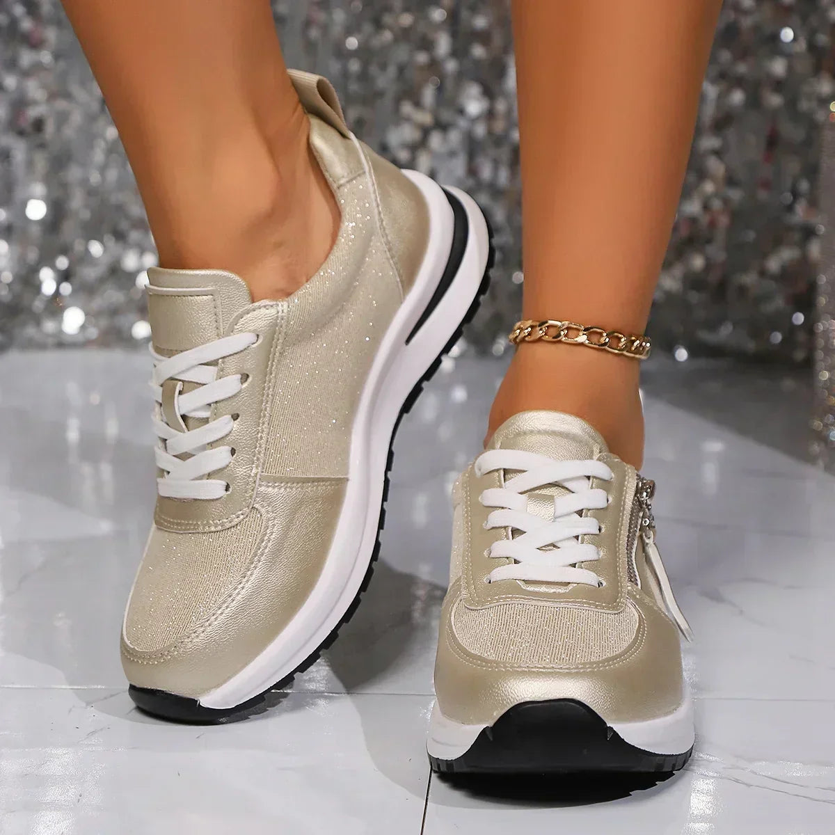 Dames Glitterende Orthopedische Sneakers Met Comfortabele Zool