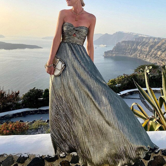 Filomena | Elegante Plissé Maxi Jurk